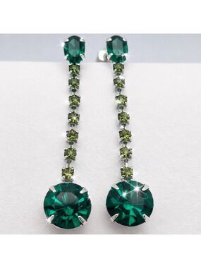 Dazzling Emerald & Olive Crystal Rhinestone Linear Drop Earrings Rhinestones